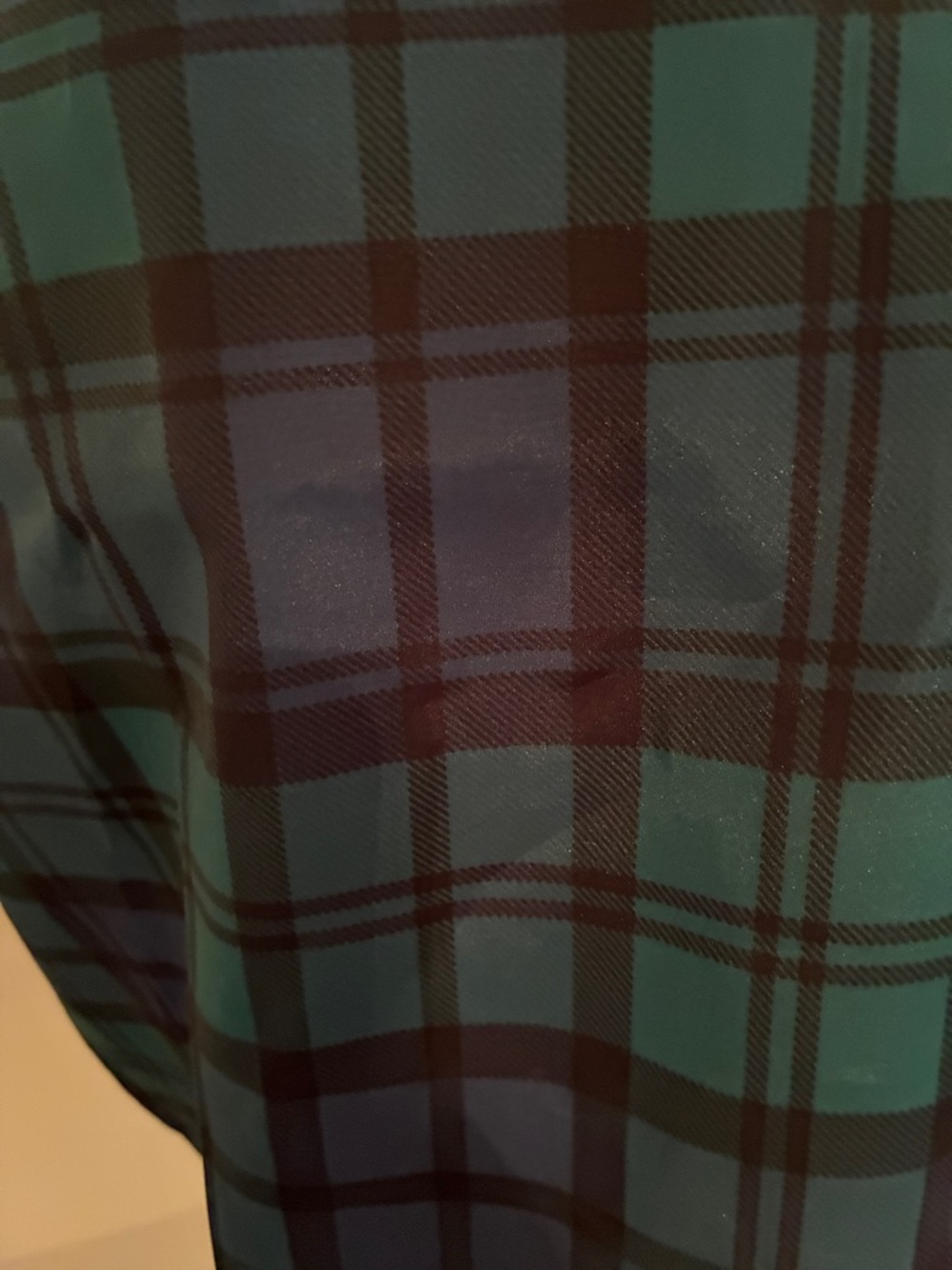 LOFT Sheer Plaid Ruffle Sleeve Top in Navy and Green - Picture 5 of 14